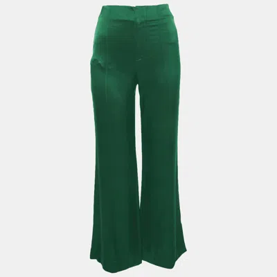 Alice And Olivia Alice + Olivia Green Satin Wide Leg Trousers In Animal Print