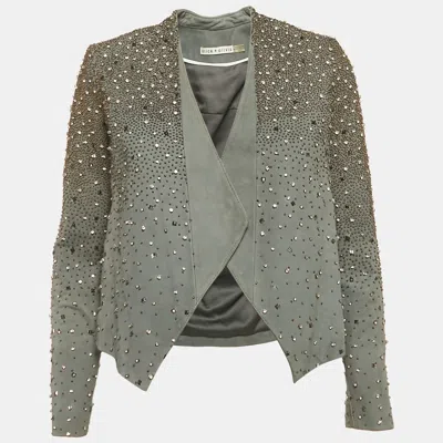Alice And Olivia Alice + Olivia Grey Embellished Leather Jacket In Green