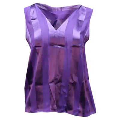 Pre-owned Alice And Olivia Alice + Olivia Gwenda Sleeveless Paneled Tie-neck Tunic Blouse In Purple Silk