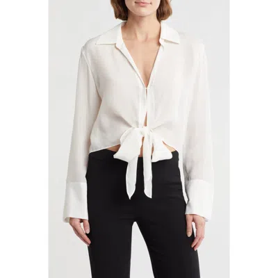 Alice And Olivia Alice + Olivia Hannon Tie Front Shirt In Neutral