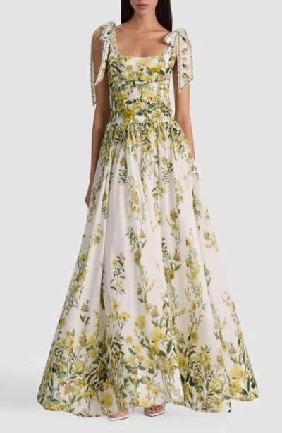 Alice And Olivia Haven Floral-print Lace-trim Maxi Dress In Green