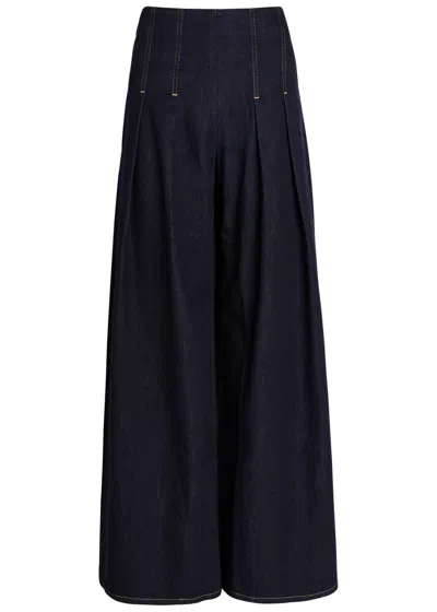 Alice And Olivia Alice + Olivia Henry Pleated Wide-leg Denim Trousers In Blue
