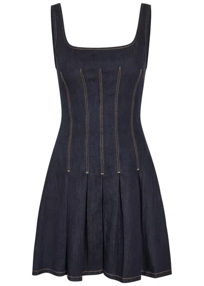 Alice And Olivia Alice + Olivia Hollis Pleated Denim Mini Dress In Blue