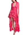 Alice And Olivia Holly Asymmetrical Ruffle Maxi Dress In Pink