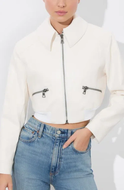 Alice And Olivia Alice + Olivia Hyde Faux Leather Crop Bomber Jacket In Off White