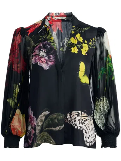 Alice And Olivia Ilan Floral-print Blouse In Essential Floral