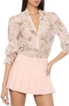 Alice And Olivia Ilan Smocked-sleeve Blouse In Pink Meadow