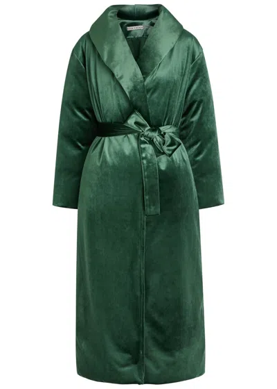 Alice And Olivia Alice + Olivia Ima Padded Belted Velvet Coat In Green