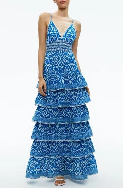 ALICE AND OLIVIA ALICE + OLIVIA IMOGENE IKAT PRINT TIERED OPEN BACK MAXI DRESS