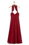 Alice And Olivia Alice + Olivia Isabelle Halter Tie Fit & Flare Dress In Burgundy