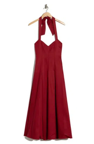 Alice And Olivia Alice + Olivia Isabelle Halter Tie Fit & Flare Dress In Burgundy