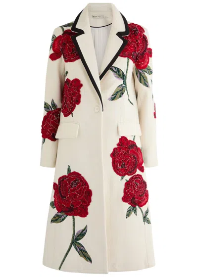 Alice And Olivia Alice + Olivia Ivan Embellished Floral Appliquéd Felt Coat In White