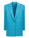 Alice And Olivia Pailey Fitted Linen-blend Blazer In Blue