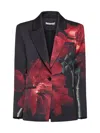 Alice And Olivia Silas Single Breasted Blazer In Peony Petals Bright Ruby