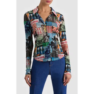 Alice And Olivia Jade Button Down Top In Open Road In Multi
