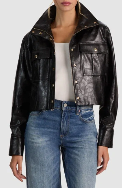 Alice And Olivia Alice + Olivia James Funnel Neck Faux Leather Parka In Black