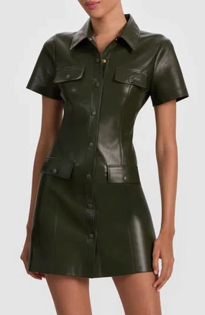 Alice And Olivia Alice + Olivia Jamie Faux Leather Mini Shirtdress In Dark Olive