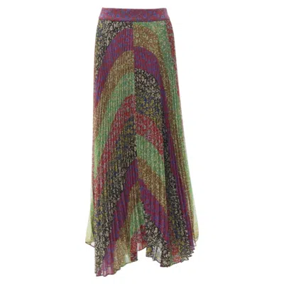 Pre-owned Alice And Olivia Alice Olivia Jasmine Stripe Multi Paisley Pleated Long Skirt Us6 M In Brown