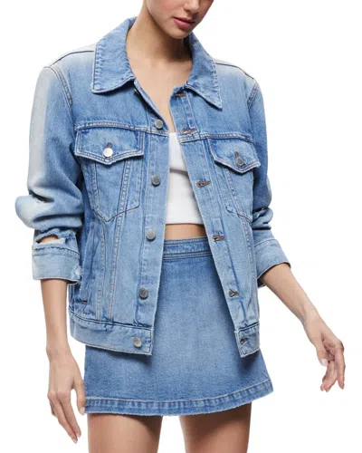 Alice And Olivia Jeff Oversized Denim Jacket In Light Indigo Bleached Stripe