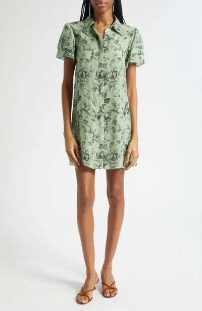 Alice And Olivia Alice + Olivia Jem Floral Short Sleeve Shirtdress In Green