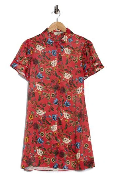 Alice And Olivia Alice + Olivia Jem Floral Tiered Short Sleeve Shirtdress In Multi