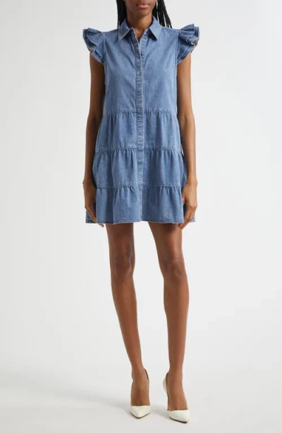 ALICE AND OLIVIA ALICE + OLIVIA JEM TIERED DENIM MINIDRESS