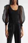 Alice And Olivia Alice + Olivia Jillianne Sheer Sleeve Bodysuit In Black