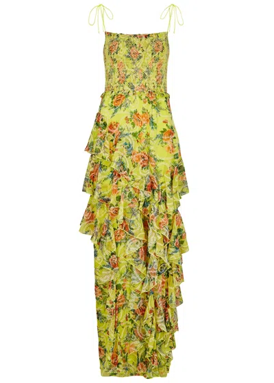 Alice And Olivia Alice + Olivia Jocelyn Floral-print Ruffle-trimmed Maxi Dress In Yellow