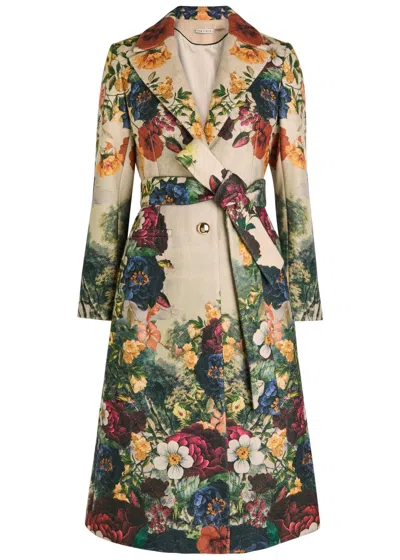 Alice And Olivia Alice + Olivia Joelle Floral-print Belted Coat In Neutral