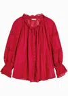 Alice And Olivia Cotton Voile Josephine Blouse In Red