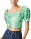 ALICE AND OLIVIA ALICE + OLIVIA JOSLYN CROPPED SILK-BLEND TOP