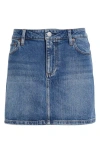 Alice And Olivia Joss High Rise Buckle Back Mini Skirt In Nora Ultra Light Blue