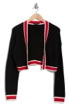 Alice And Olivia Alice + Olivia Juana Tipped Stripe Crop Cardigan In Black/perfect Ruby