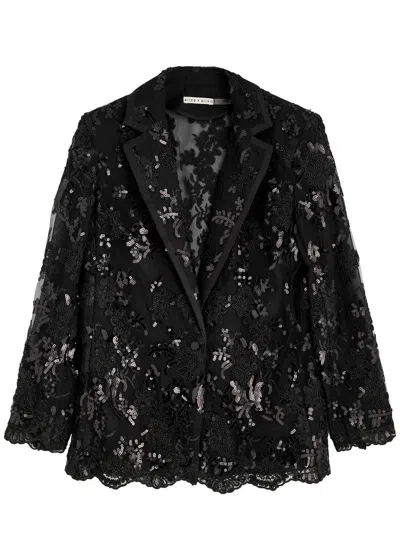 Alice And Olivia Alice + Olivia Judith Embellished Sheer Tulle Blazer In Black