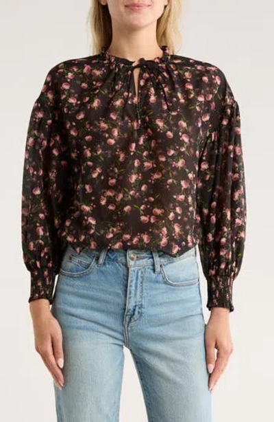 Alice And Olivia Alice + Olivia Julius Floral Long Sleeve Cotton & Silk Top In Brown