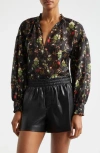 Alice And Olivia Julius Blouson-sleeve Tunic Top In Blush Kiss Black