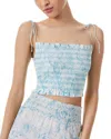 Alice And Olivia Kathlyn Cropped Ruffled Smocked Printed Voile Top