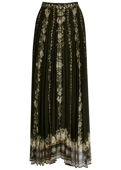 Alice And Olivia Alice + Olivia Katz Floral-print Chiffon Maxi Skirt In Black