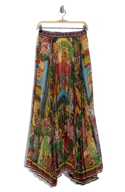 Alice And Olivia Alice + Olivia Katz Sunburst Pleated Maxi Skirt In Vacation Dreams