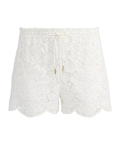 Alice And Olivia Alice  Olivia Kenley Lace Scalloped-hem Drawstring Shorts In Animal Print
