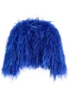 Alice And Olivia Kidman Feathered Boxy Jacket In Blue