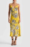 Alice And Olivia Kiro Blooming Wild Golden Hour Midi Slip Dress In Yellow