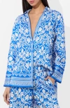 Alice And Olivia Alice + Olivia Kiva Oversize Mixed Print Button-up Shirt In Blue