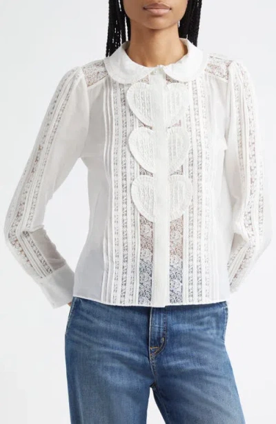 Alice And Olivia Alice + Olivia Kurt Lace Ruffle Woven Shirt In Off White