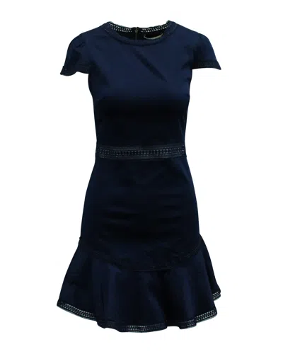 Alice And Olivia Alice + Olivia Lace Paneled Short Dress In Navy Blue Cotton
