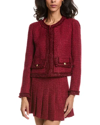 Alice And Olivia Landon Cropped Box Jacket With Trim In Oxblood