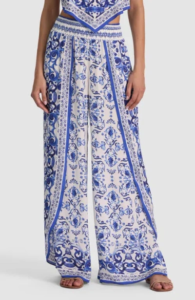 Alice And Olivia Alice + Olivia Larissa Smocked Wide Leg Split Pants In Blue