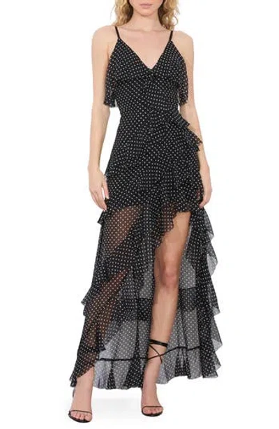 Alice And Olivia Laverne Ruffled Polka-dot Georgette Maxi Dress In Black