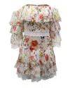 Alice And Olivia Alice + Olivia Layered Floral Off-shoulder Dress In White Silk In White