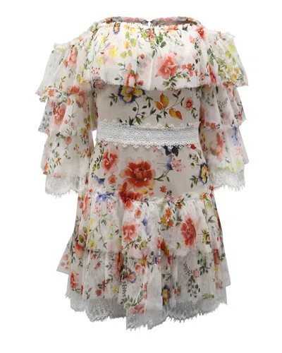 Alice And Olivia Alice + Olivia Layered Floral Off-shoulder Dress In White Silk